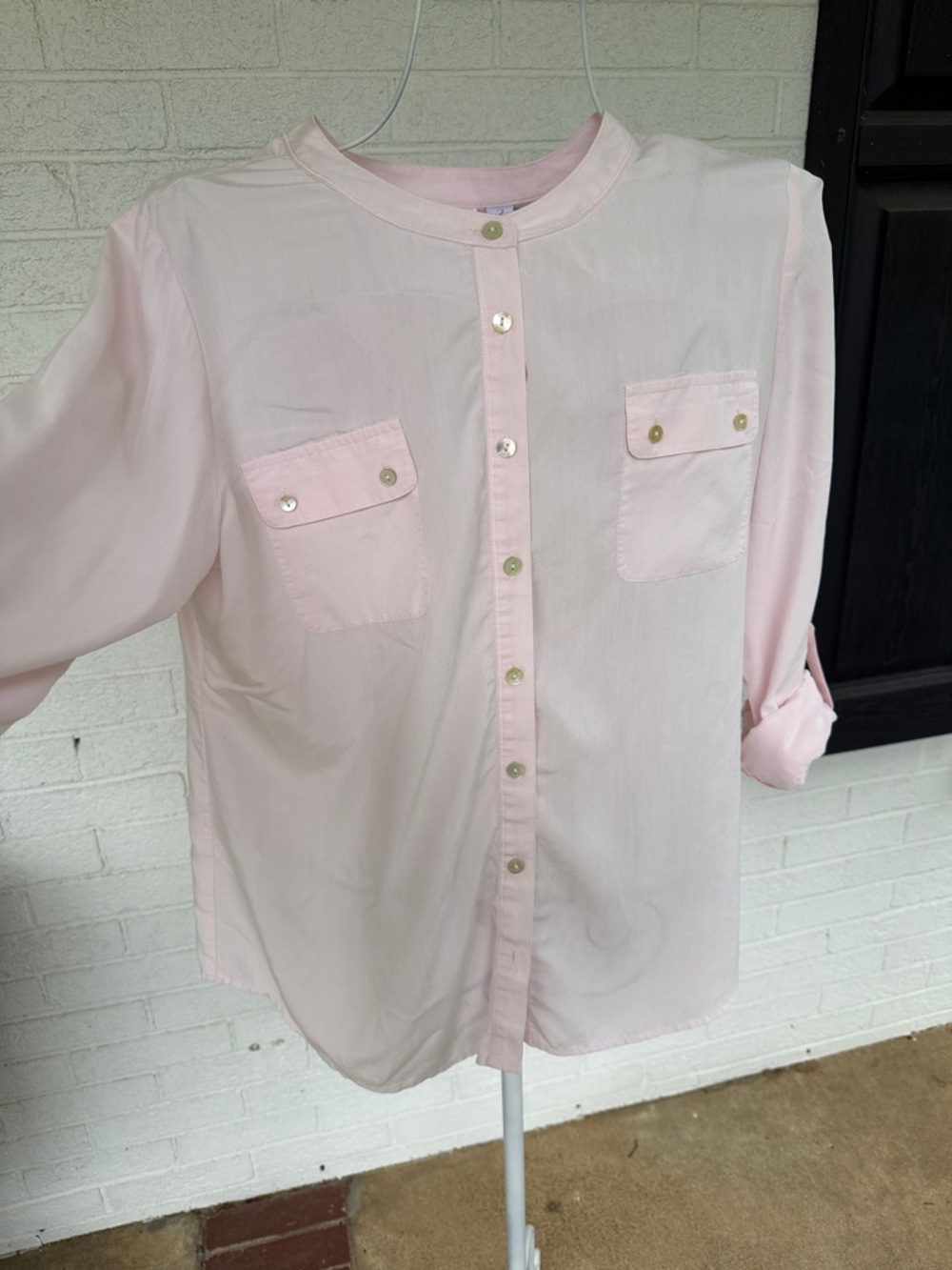 Chico's Soft Pale Pink Button-Front Pocket Blouse